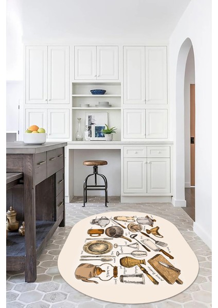 3D Dijital Baskılı Kaymaz Yıkanabilir Renkli Modern Oval Mutfak Halısı, N-O-Mutfak-35-Kahve, fırsatları