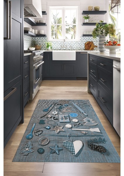 3D Dijital Baskılı Kaymaz Taban Yıkanabilir Renkli Modern Mutfak Halısı, N-Mutfak-16-Mavi, fiyatları