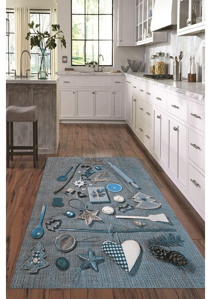 3D Dijital Baskılı Kaymaz Taban Yıkanabilir Renkli Modern Mutfak Halısı, N-Mutfak-16-Mavi, modelleri