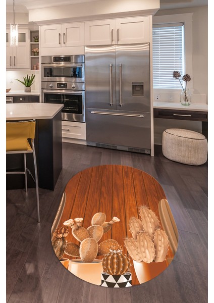 Dijital Baskılı Kaymaz Yıkanabilir Renkli Modern Oval Mutfak Halısı, N-O-Mutfak-24-Kahve, indirimleri