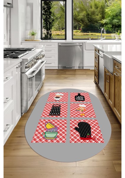 Dijital Baskılı Kaymaz Yıkanabilir Renkli Modern Oval Mutfak Halısı, N-O-Mutfak-43-Gri, fırsatları