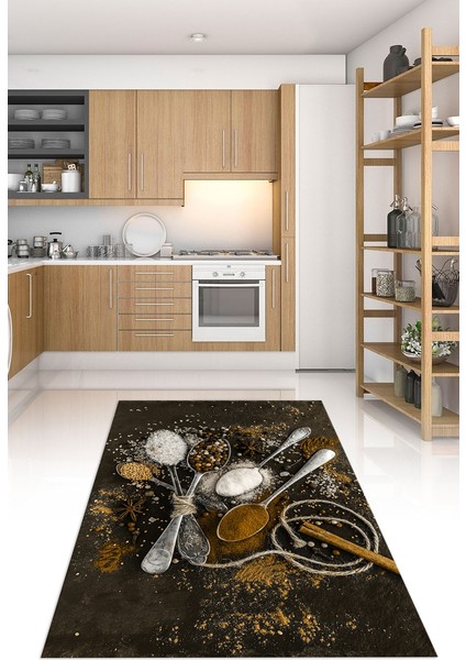 3D Dijital Baskılı Kaymaz Taban Yıkanabilir Renkli Modern Mutfak Halısı, N-Mutfak-19-Kahve, fırsatları