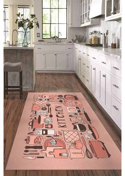 Dijital Baskılı Kaymaz Taban Yıkanabilir Renkli Modern Mutfak Halısı, N-Mutfak-17-Pembe, modelleri