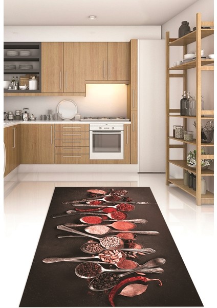 3D Dijital Baskılı Kaymaz Taban Yıkanabilir Renkli Modern Mutfak Halısı, N-Mutfak-33-Kırmızı,