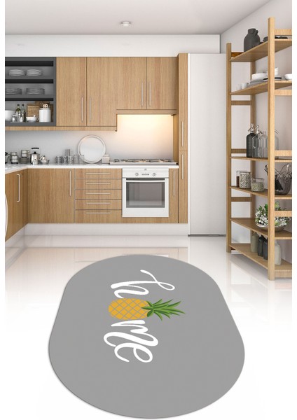 Dijital Baskılı Kaymaz Yıkanabilir Home Yazılı Oval Mutfak Halısı, N-O-Mutfak-31-Gri, fiyatları