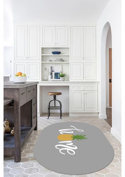 Dijital Baskılı Kaymaz Yıkanabilir Home Yazılı Oval Mutfak Halısı, N-O-Mutfak-31-Gri, fırsatları