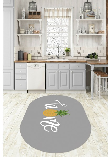 Dijital Baskılı Kaymaz Yıkanabilir Home Yazılı Oval Mutfak Halısı, N-O-Mutfak-31-Gri, indirimleri