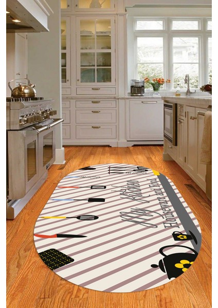 Dijital Baskılı Kaymaz Yıkanabilir Renkli Modern Oval Mutfak Halısı, N-O-Mutfak-32-Gri,