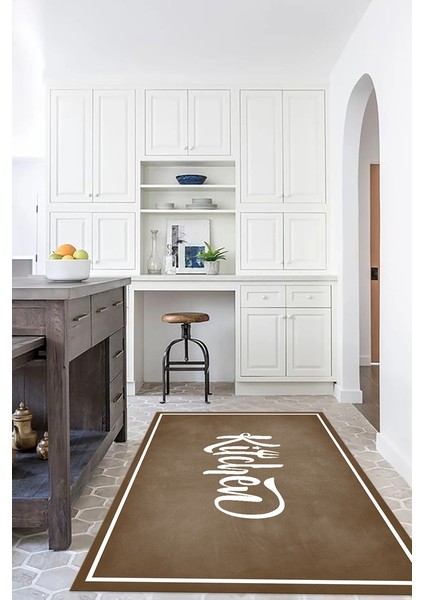 Dijital Baskılı Kaymaz Taban Yıkanabilir Kitchen Yazılı Mutfak Halısı, N-Mutfak-42-Kahve, modelleri