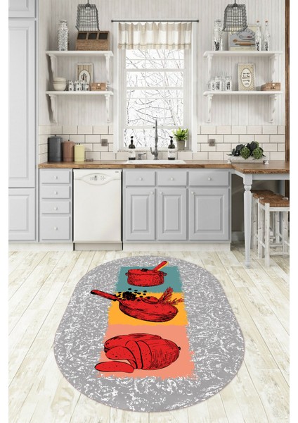 3D Dijital Baskılı Kaymaz Yıkanabilir Renkli Modern Oval Mutfak Halısı, N-O-Mutfak-45-Kırmızı, modelleri