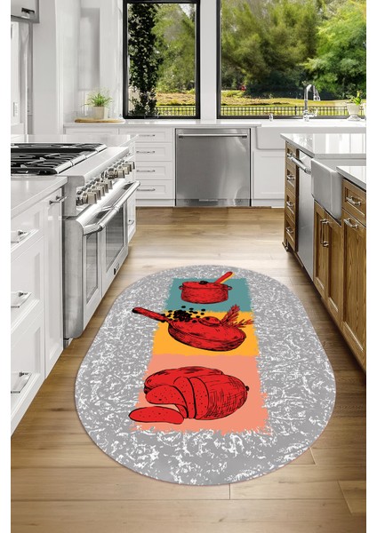 3D Dijital Baskılı Kaymaz Yıkanabilir Renkli Modern Oval Mutfak Halısı, N-O-Mutfak-45-Kırmızı, fırsatları