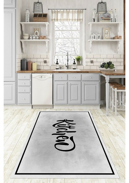 Dijital Baskılı Kaymaz Taban Yıkanabilir Kitchen Yazılı Mutfak Halısı, N-Mutfak-42-Gri, fırsatları