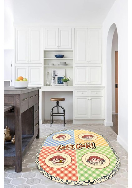 Dijital Baskılı Kaymaz Yıkanabilir Renkli Modern Oval Mutfak Halısı, N-O-Mutfak-36-Krem,
