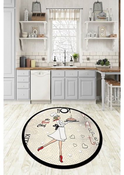 Dijital Baskılı Kaymaz Yıkanabilir Renkli Modern Yuvarlak Mutfak Halısı, N-Y-Mutfak-03-Krem, fiyatları