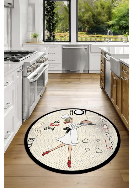 Dijital Baskılı Kaymaz Yıkanabilir Renkli Modern Yuvarlak Mutfak Halısı, N-Y-Mutfak-03-Krem, modelleri