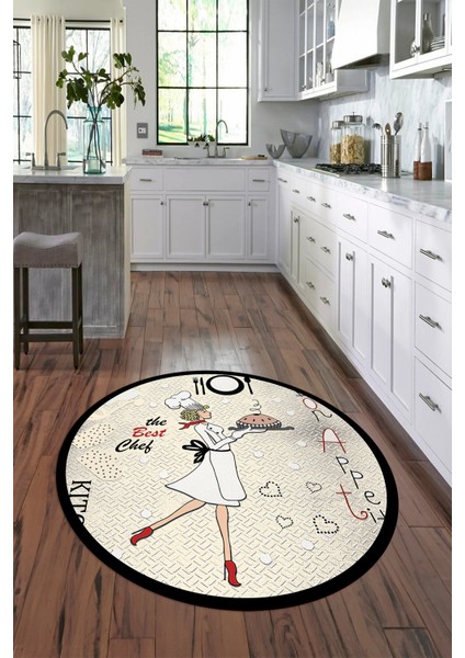 Dijital Baskılı Kaymaz Yıkanabilir Renkli Modern Yuvarlak Mutfak Halısı, N-Y-Mutfak-03-Krem, indirimleri