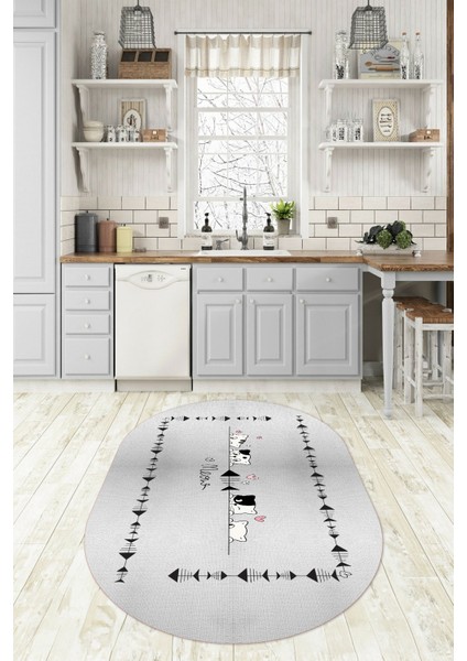 Dijital Baskılı Kaymaz Yıkanabilir Renkli Modern Oval Mutfak Halısı, N-O-Mutfak-10-Gri,