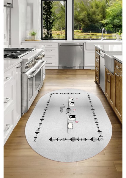 Dijital Baskılı Kaymaz Yıkanabilir Renkli Modern Oval Mutfak Halısı, N-O-Mutfak-10-Gri, fiyatları