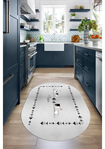 Dijital Baskılı Kaymaz Yıkanabilir Renkli Modern Oval Mutfak Halısı, N-O-Mutfak-10-Gri, modelleri