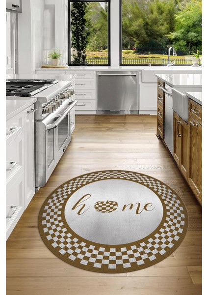 Dijital Baskılı Kaymaz Yıkanabilir Home Yazılı Yuvarlak Mutfak Halısı, N-Y-Mutfak-12-Kahve, fiyatları
