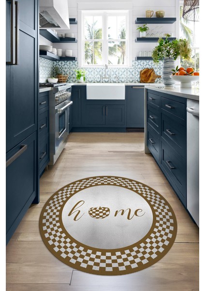 Dijital Baskılı Kaymaz Yıkanabilir Home Yazılı Yuvarlak Mutfak Halısı, N-Y-Mutfak-12-Kahve, modelleri