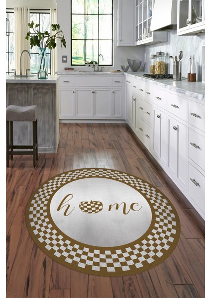 Dijital Baskılı Kaymaz Yıkanabilir Home Yazılı Yuvarlak Mutfak Halısı, N-Y-Mutfak-12-Kahve, fırsatları