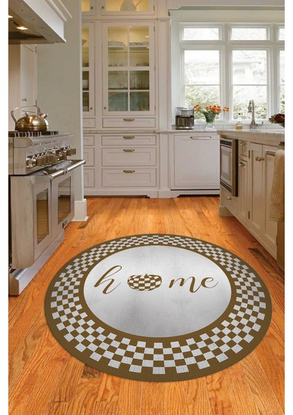 Dijital Baskılı Kaymaz Yıkanabilir Home Yazılı Yuvarlak Mutfak Halısı, N-Y-Mutfak-12-Kahve, indirimleri