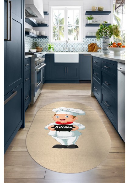 Dijital Baskılı Kaymaz Yıkanabilir Renkli Modern Oval Mutfak Halısı, N-O-Mutfak-05-Krem, fırsatları