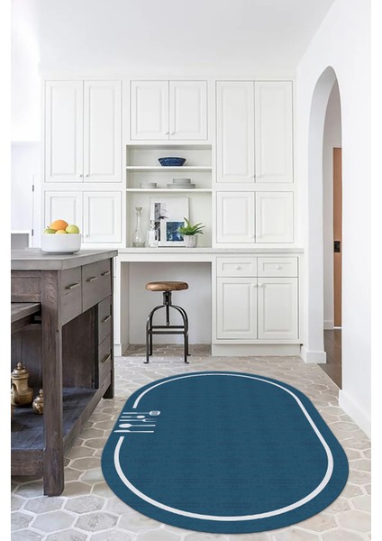 Dijital Baskılı Kaymaz Yıkanabilir Renkli Modern Oval Mutfak Halısı, N-O-Mutfak-06-Mavi,