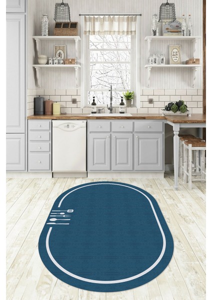Dijital Baskılı Kaymaz Yıkanabilir Renkli Modern Oval Mutfak Halısı, N-O-Mutfak-06-Mavi, fiyatları
