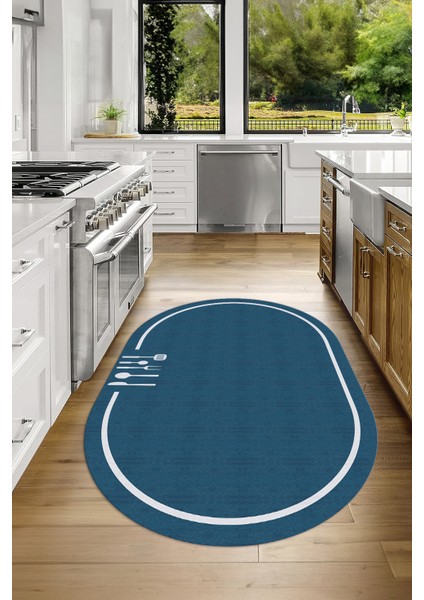 Dijital Baskılı Kaymaz Yıkanabilir Renkli Modern Oval Mutfak Halısı, N-O-Mutfak-06-Mavi, modelleri