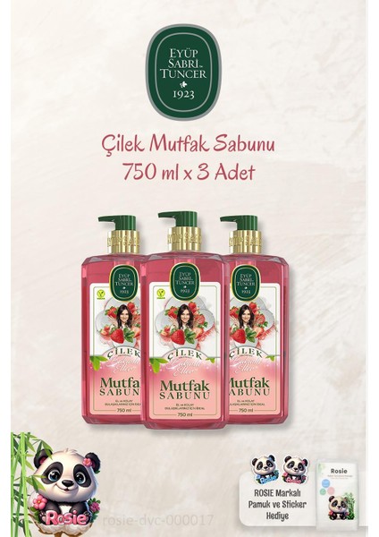 3 Adet Çilek Mutfak Sabunu 750 ml ve Doğal Pamuk Rosıe