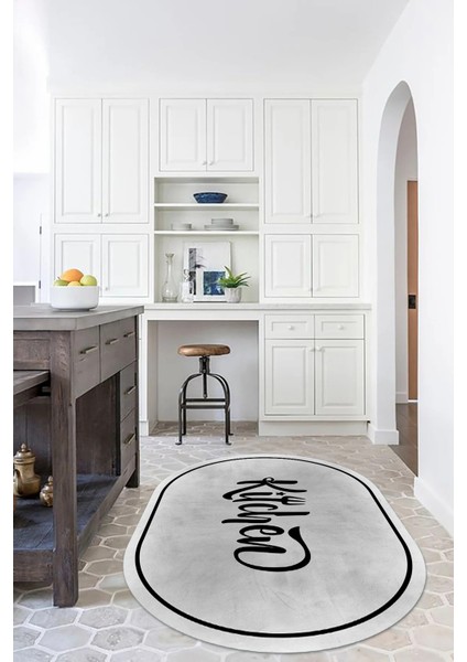 Dijital Baskılı Kaymaz Yıkanabilir Kitchen Yazılı Oval Mutfak Halısı, N-O-Mutfak-42-Gri, modelleri