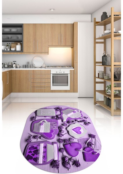 3D Dijital Baskılı Kaymaz Yıkanabilir Renkli Modern Oval Mutfak Halısı, N-O-Mutfak-34-Mor, fiyatları