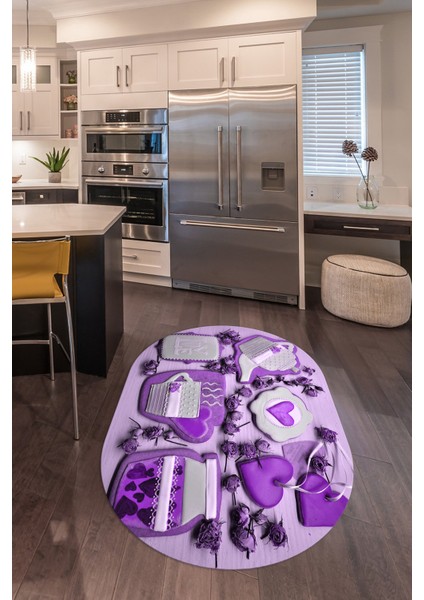 3D Dijital Baskılı Kaymaz Yıkanabilir Renkli Modern Oval Mutfak Halısı, N-O-Mutfak-34-Mor, modelleri