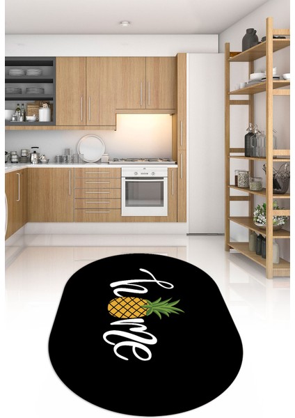 Dijital Baskılı Kaymaz Yıkanabilir Home Yazılı Oval Mutfak Halısı, N-O-Mutfak-31-Siyah, fiyatları
