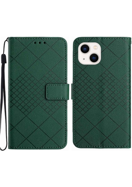 El Kayışı Elmas Kabartmalı Cüzdan Pu Deri ile IPhone 15 Için Flip Case (Yurt Dışından)