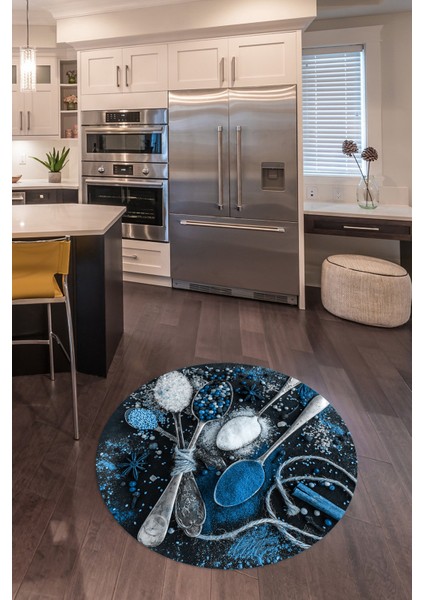 3D Dijital Baskılı Kaymaz Yıkanabilir Renkli Modern Yuvarlak Mutfak Halısı, N-Y-Mutfak-19-Mavi, indirimleri