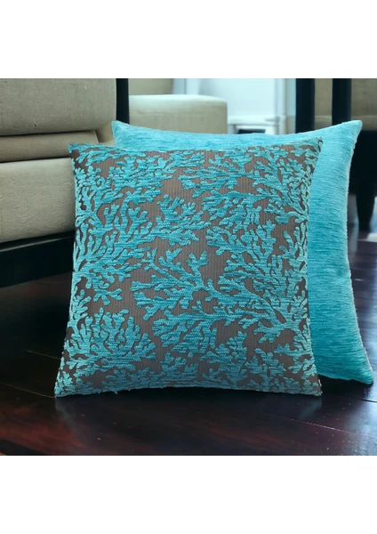 Pillows Store Mercan Desenli Turkuaz Kırlent Kılıfı Seti -2 Adet 45CM*45CM