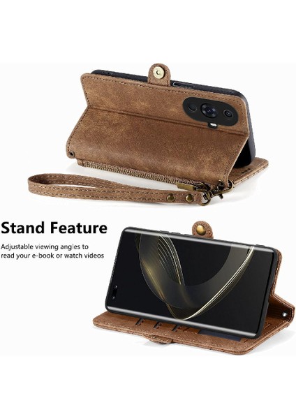 Huawei Nova 11 Pro Için Flip Case Basit Iş Darbeye Deri Kılıf (Yurt Dışından)
