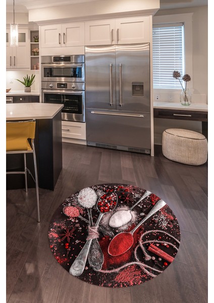 3D Dijital Baskılı Kaymaz Yıkanabilir Renkli Modern Yuvarlak Mutfak Halısı, N-Y-Mutfak-19-Kırmızı, indirimleri