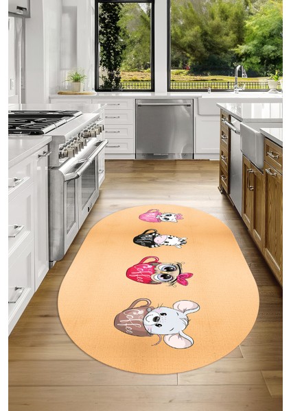 Dijital Baskılı Kaymaz Yıkanabilir Renkli Modern Oval Mutfak Halısı, N-O-Mutfak-07-Turuncu, fiyatları