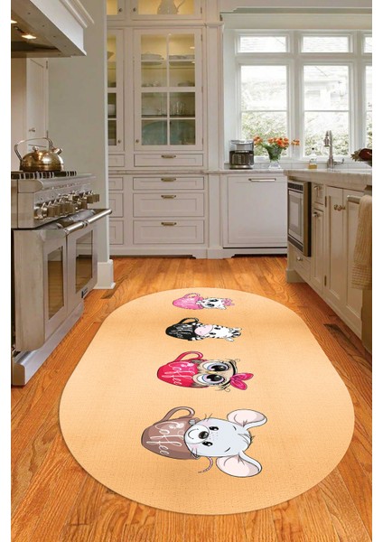 Dijital Baskılı Kaymaz Yıkanabilir Renkli Modern Oval Mutfak Halısı, N-O-Mutfak-07-Turuncu, indirimleri