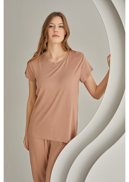 Vizon Ten Rengi Viskon Sütyenli Pijama Takımı