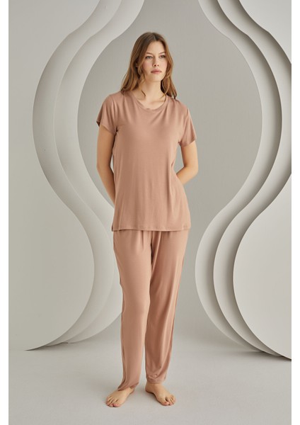 Vizon Ten Rengi Viskon Sütyenli Pijama Takımı