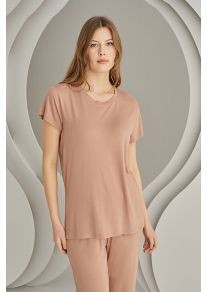 Vizon Ten Rengi Viskon Sütyenli Pijama Takımı