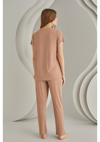 Vizon Ten Rengi Viskon Sütyenli Pijama Takımı