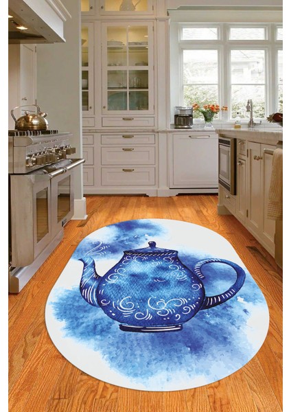 Dijital Baskılı Kaymaz Yıkanabilir Renkli Modern Oval Mutfak Halısı, N-O-Mutfak-23-Mavi, modelleri