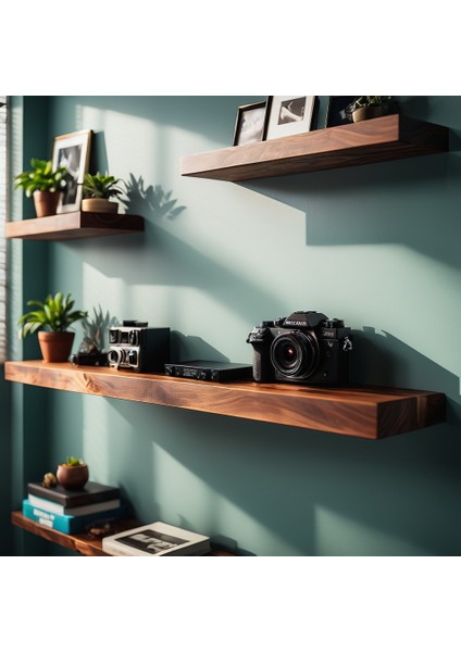 Dekoratif Doğal Ahşap Tek’li 60x15x4 cm (Gizli Aparatlı Raf)