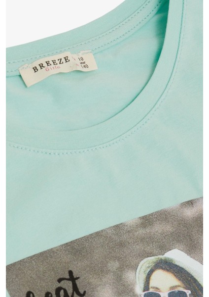 Kız Çocuk Tişört Havalı Kız Baskılı 8-14 Yaş, Su Yeşili modelleri